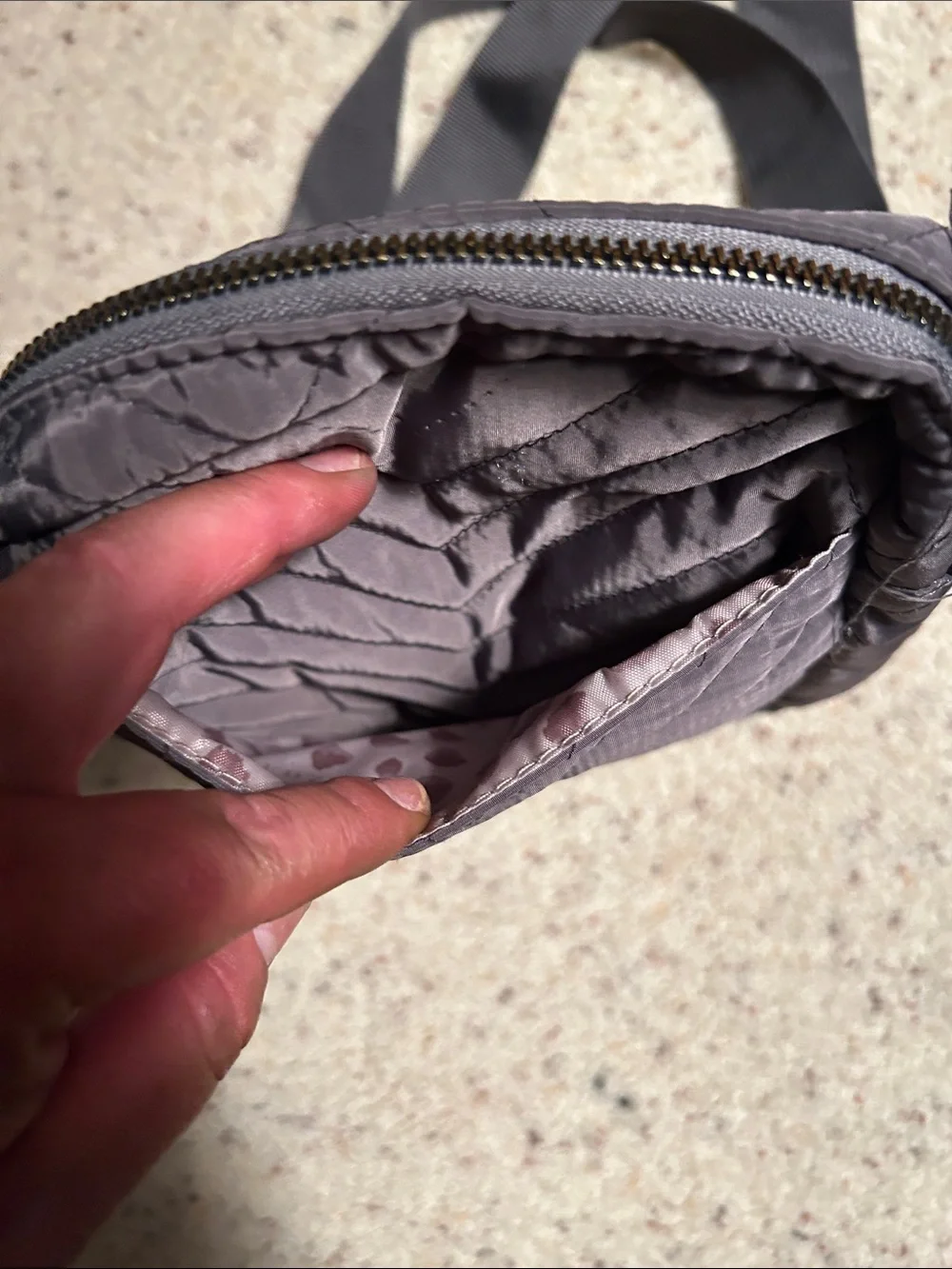 Gray Kedzie Quilted Crossbody Bag with Adjustable Strap